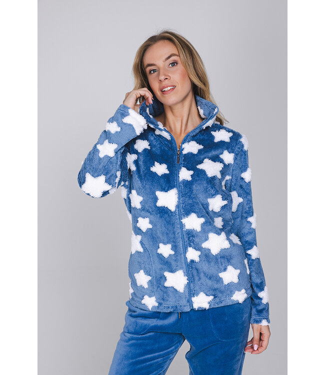 Blue fleece jacquard homesuit with zip Fluffy Star