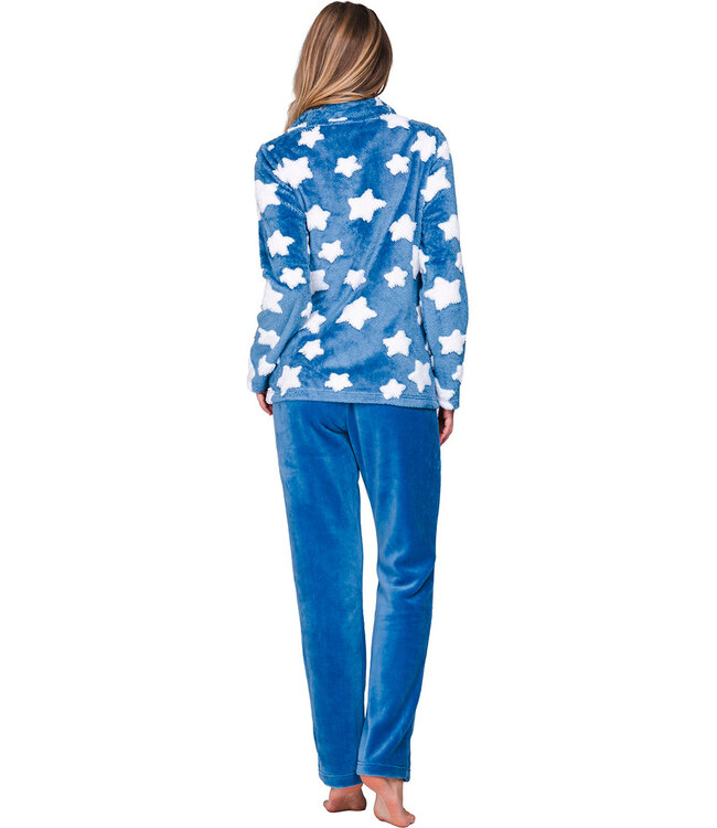 Blue fleece jacquard homesuit with zip Fluffy Star