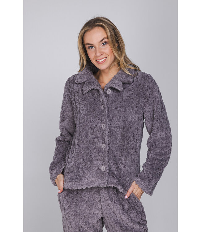 Grey fleece homesuit with full button Fabulously Cosy