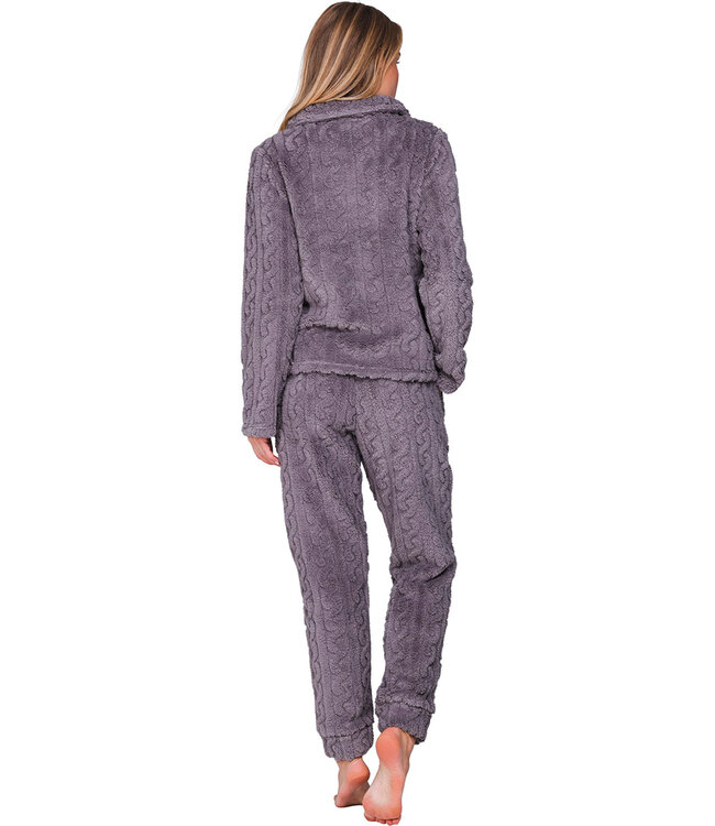 Grijs fleece huispak met knoopsluiting Fabulously Cosy