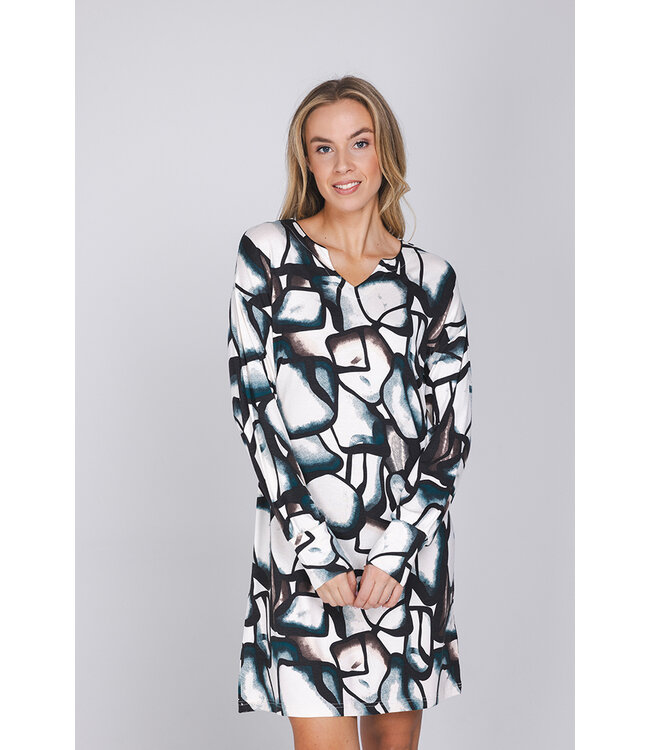 Zwart ecovero viscose nachthemd met boorden lange mouwen Artistic Links