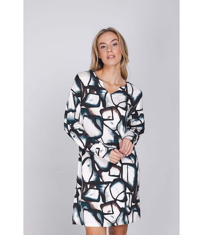 Zwart ecovero viscose nachthemd met boorden lange mouwen Artistic Links