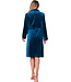Donkerblauwe fleece ochtendjas met hoge kraag Teal Zig Zag