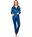 Donkerblauwe damespyjama knoopsluiting lange mouwen Fancy Floral