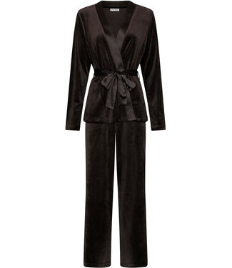 Pastunette Premium Black velours homesuit kimono style with belt long sleeves Chic Black Beauty