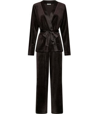 Pastunette Premium Zwart velours huispak kimono sluiting met ceintuur Chic Black Beauty