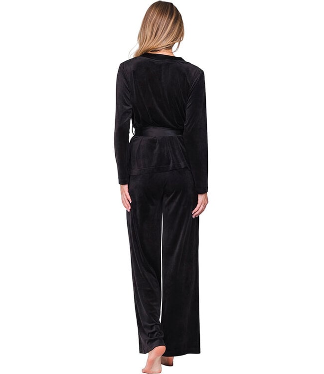 Zwart velours huispak kimono sluiting met ceintuur Chic Black Beauty