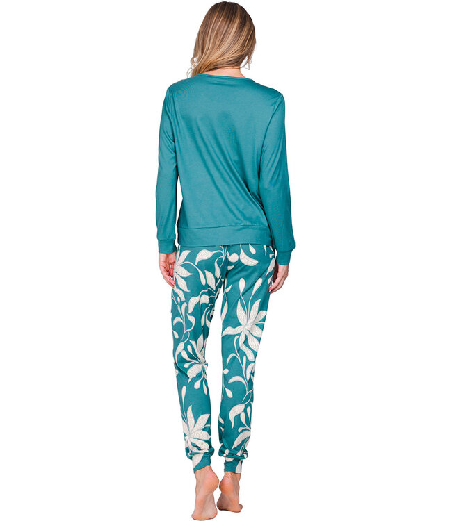Dark green long sleeved pyjama Artistic Flower