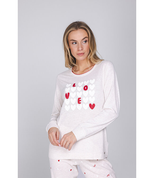 Beige pyjama with long sleeves and cuffs True Love