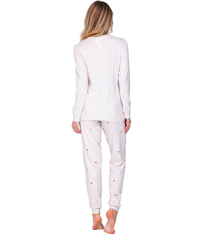 Beige pyjama met lange mouwen en boorden True Love