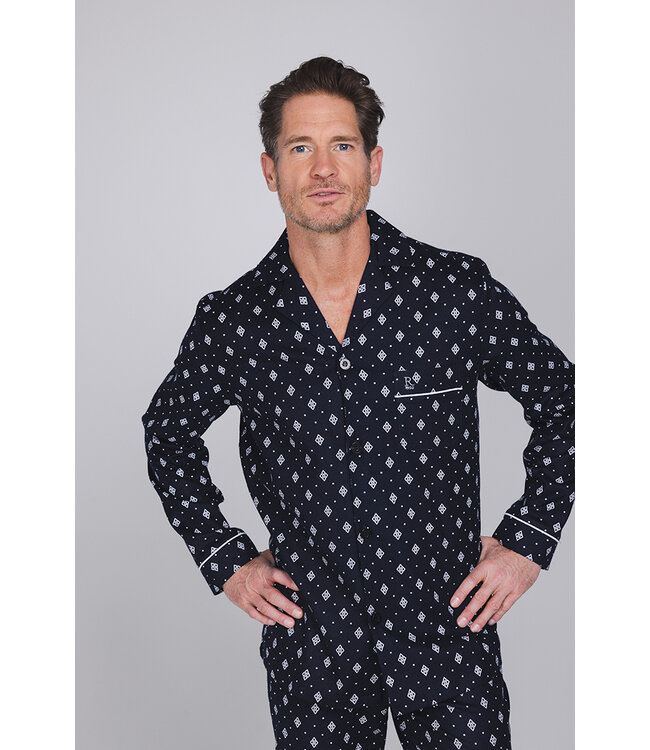 Dark blue cotton flannel long sleeved men's pyjama Modern Squares