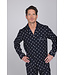 Donkerblauwe katoenen flanel heren pyjama lange mouwen Modern Squares