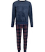 Donkerblauwe fleece heren pyjama lange mouw Modern Check