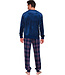 Donkerblauwe fleece heren pyjama lange mouw Modern Check