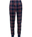 Donkerblauwe fleece heren pyjama lange mouw Modern Check