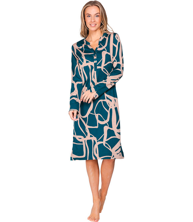 Dark green nightdress button front long sleeves Artistic Fashion