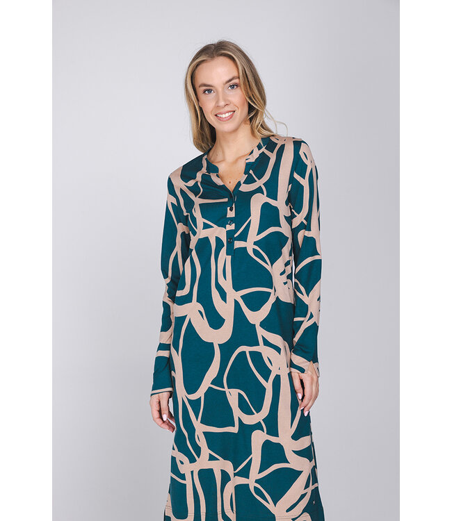 Donkergroen nachthemd knoopsluiting lange mouwen Artistic Fashion