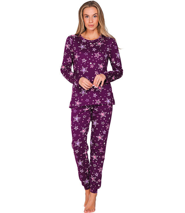 Dark purple cotton pyjama with long sleeves Fabulously Starry