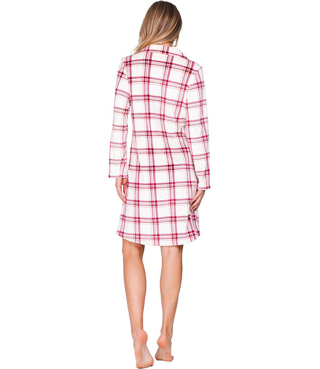 Donkerrood fleece nachthemd lange mouw Soft Checks
