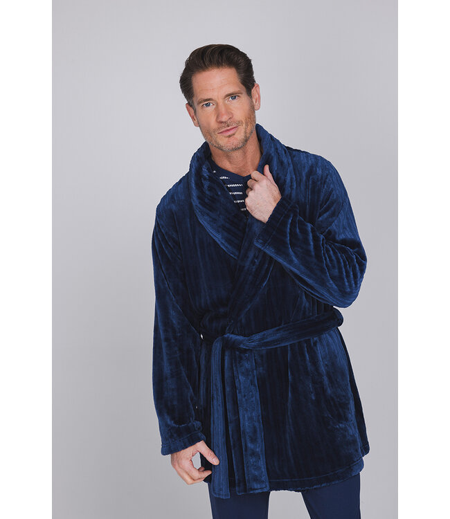 Donkerblauwe heren ochtendjas Stripey Blue