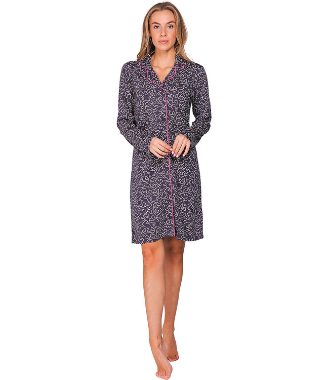 Dark grey organic cotton nightdress full button Paw Prints