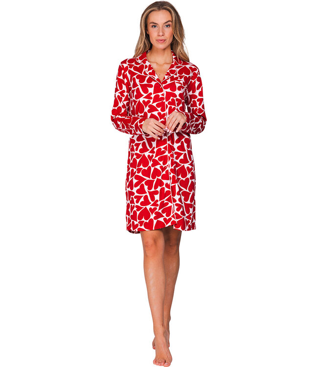 Red organic cotton nightdress full button True Love