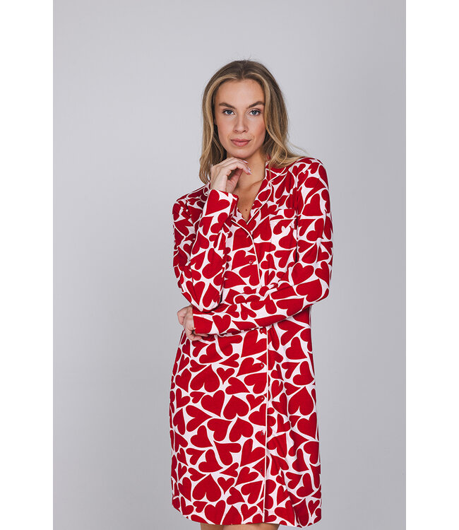 Rood nachthemd van bio-katoen met knoopsluiting True Love