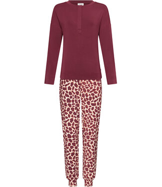 Pastunette Premium Donkerrood modal damespyjama knoopsluiting lange mouwen Soft Animal