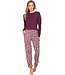 Donkerrood modal damespyjama knoopsluiting lange mouwen Soft Animal