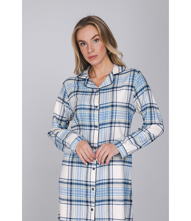Blue cotton flannel long sleeved nightdress Winter Checks