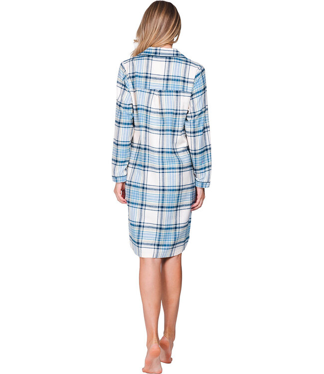 Blue cotton flannel long sleeved nightdress Winter Checks