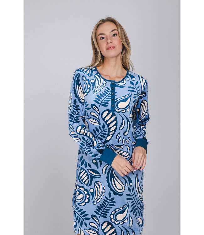 Dark blue velour long sleeved nightdress Paisley Art