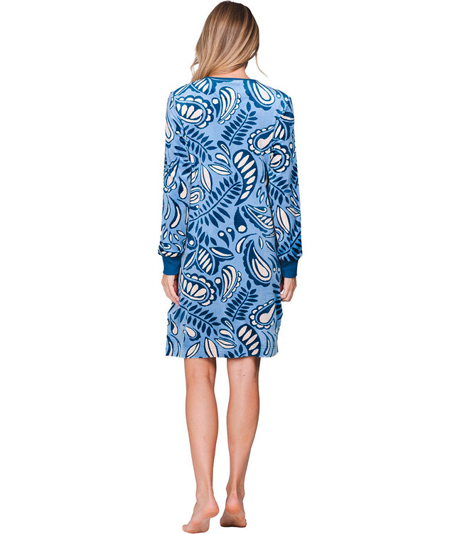 Dark blue velour long sleeved nightdress Paisley Art