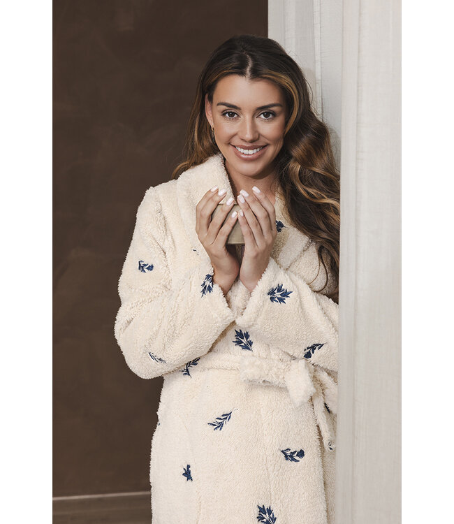 Beige fleece overslag ochtendjas sjaalkraag Fancy Fleece