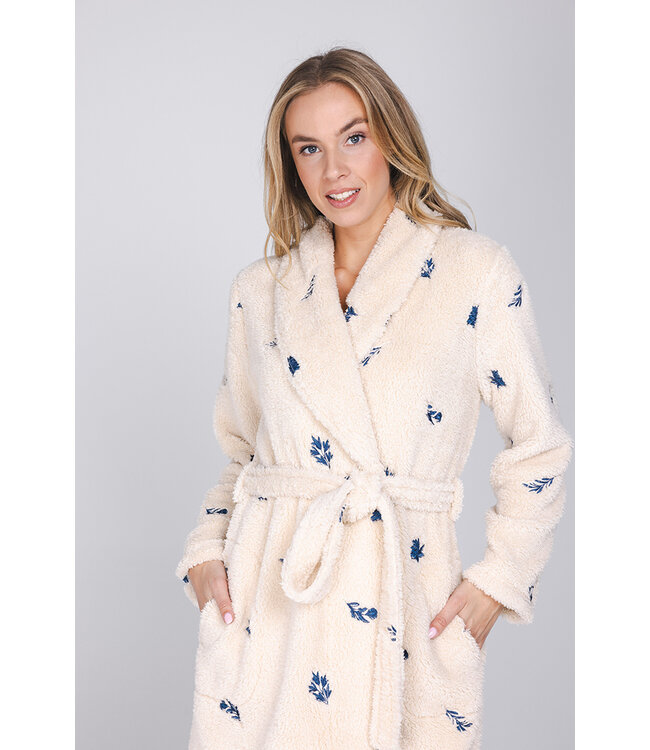 Beige fleece wrap dressing gown shawl collar Fancy Fleece