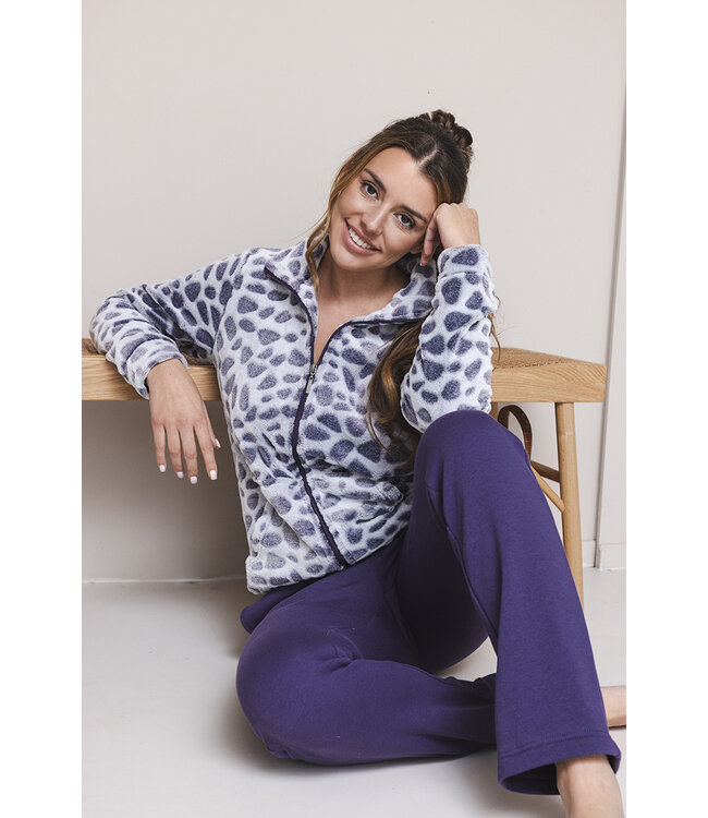 Donkerpaars fleece huispak Chic Animal