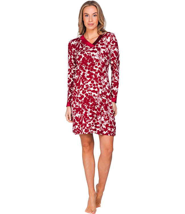 Red long sleeved nightdress with sleeve slits Autumn Flower