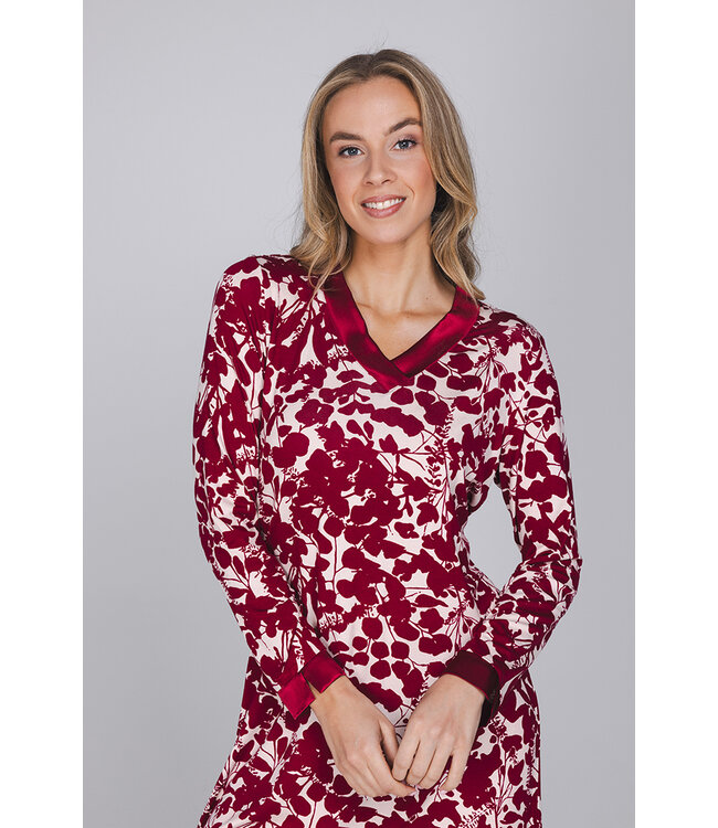 Rood nachthemd met mouwsplitjes lange mouwen Autumn Flower