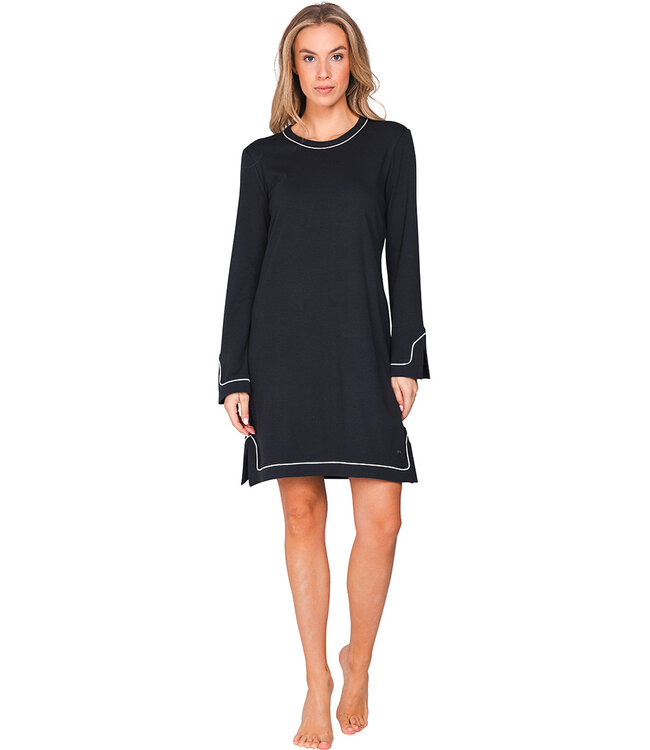 Donkergrijs katoenen nachthemd met splitjes lange mouwen Monochrome Fashion