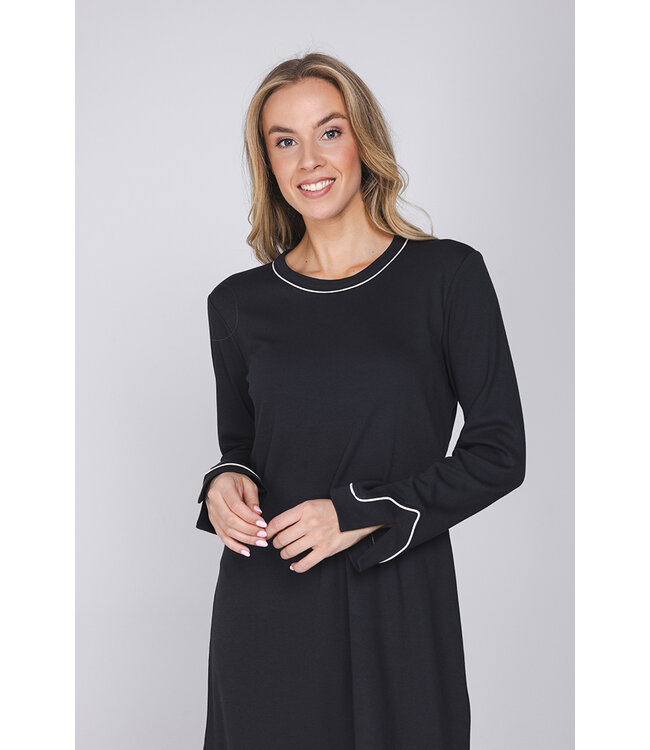 Dark grey cotton nightdress with slits long sleeves Monochrome Fashion
