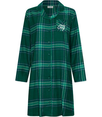 MyRebelle Groen nachthemd van katoen-flanel met knoopsluiting Cosy Check