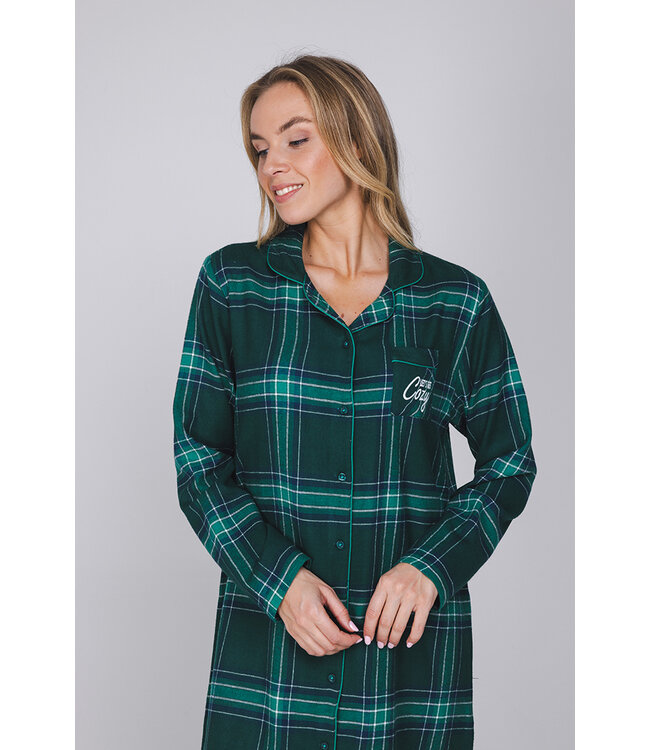 Groen nachthemd van katoen-flanel met knoopsluiting Cosy Check