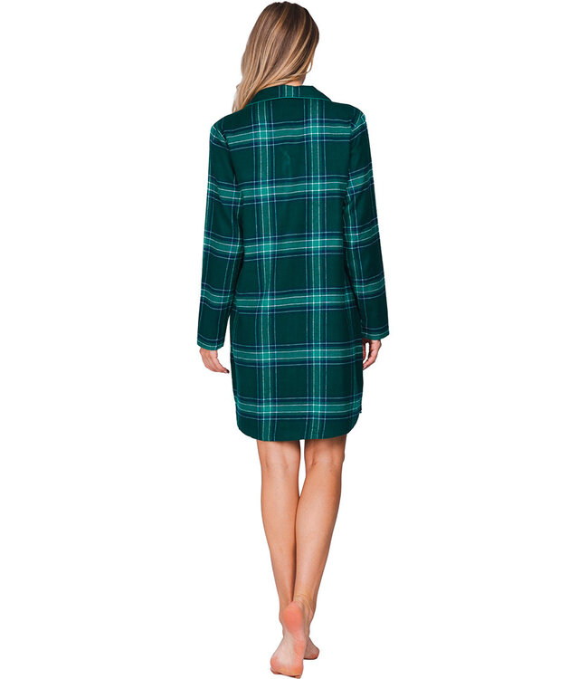 Green cotton flannel nightdress full button Cosy Check