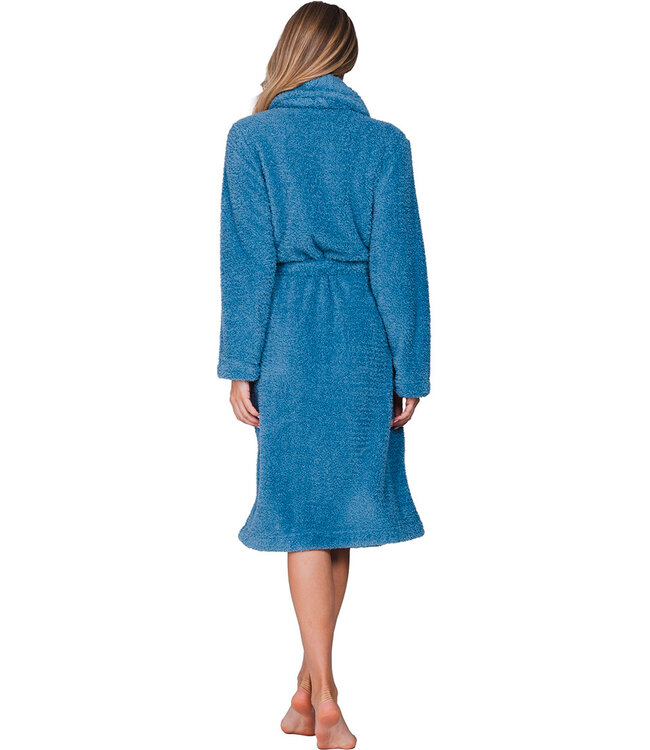 Blue fleece morning gown with shawl collar Winter Soft