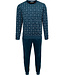 Pastunette for Men Donkerblauwe fleece heren pyjama lange mouwen Funky Mix