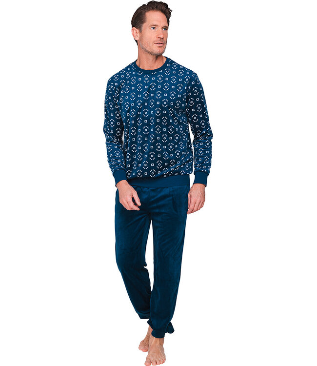 Dark blue fleece men's pyjama with long sleeves Funky Mix