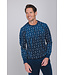 Donkerblauwe fleece heren pyjama lange mouwen Funky Mix