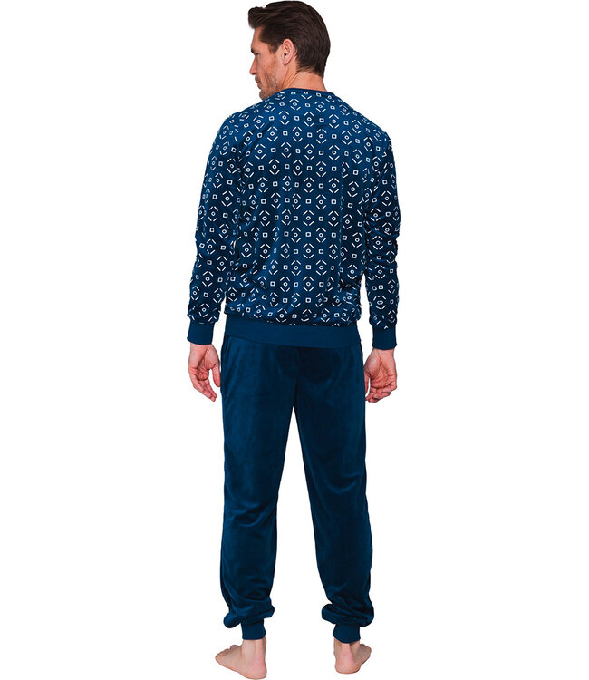 Dark blue fleece men's pyjama with long sleeves Funky Mix