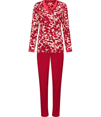 Pastunette Premium Red ladies pyjama with cuffs long sleeves Autumn Flower