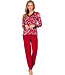 Rode damespyjama met boorden lange mouwen Autumn Flower